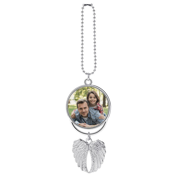 POD Upload Your Photo Metal Car Pendant Angel Wings Car Charm Gold Silver Memorial Car Hanger