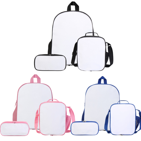 Sublimation Backpack 17 inch, Insulated Lunch Box, Pencil Case Bundle 3pcs A Set for Back to School