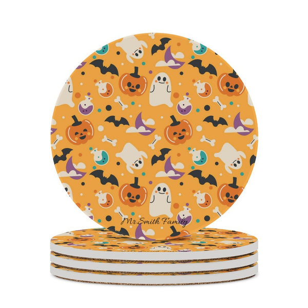 POD Personalized Design/Text 4.1 inch Circle Ceramic Coasters with Cork Bottom, 4PCS or 6PCS a Pack