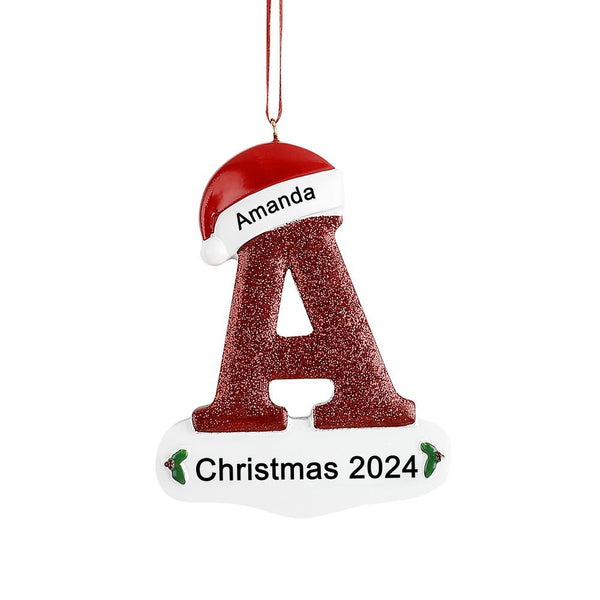 Personalized Letter A-Z Initial 3D Resin Ornament for Christmas Red