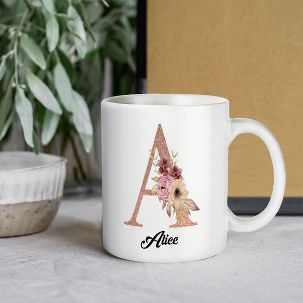 Personalized Name Mug with Capital Letter Flower 11oz Coffee Mug