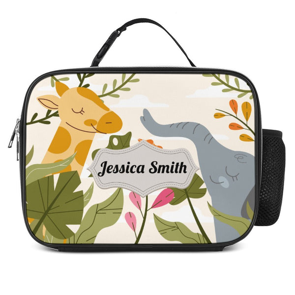 Personalized Name Giraffe Elephant Insulated Lunch Bag