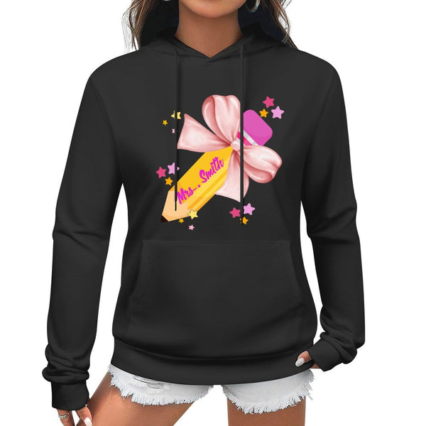 Pencil Bow Teacher Hoodie Personalized  Name Women's Hoodie Sweatshirt