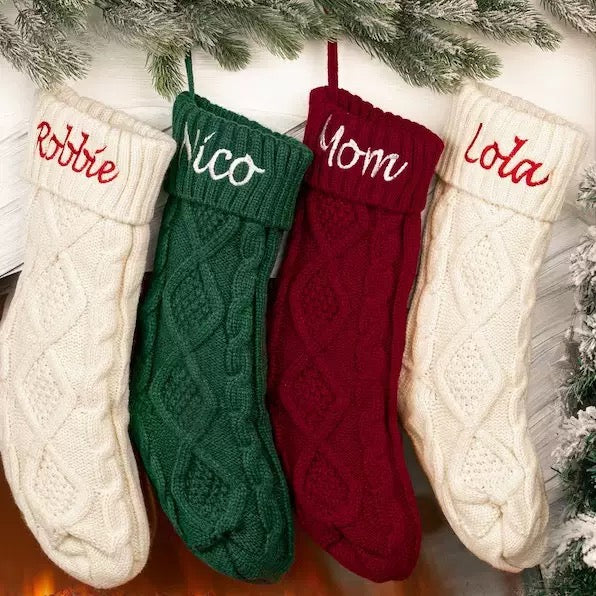 2025 Personalized Family Christmas Stocking with Embroidered Name and Knitted Design, Christmas Gift for Family