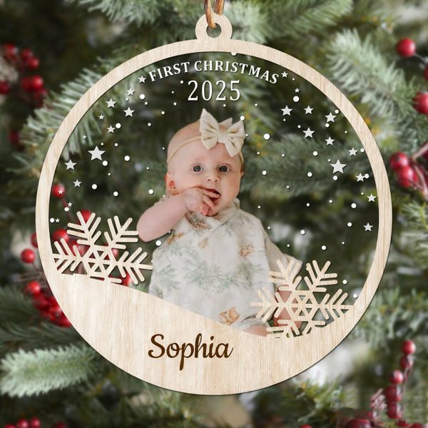 2025 Personalized Wood & Acrylic Christmas Ornamment with Photo + Name