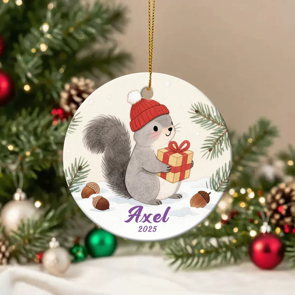 Custom Christmas Ceramic Ornament with Animal - Personalized Name & Year for Your Tree - With Gift Box-Double Sided