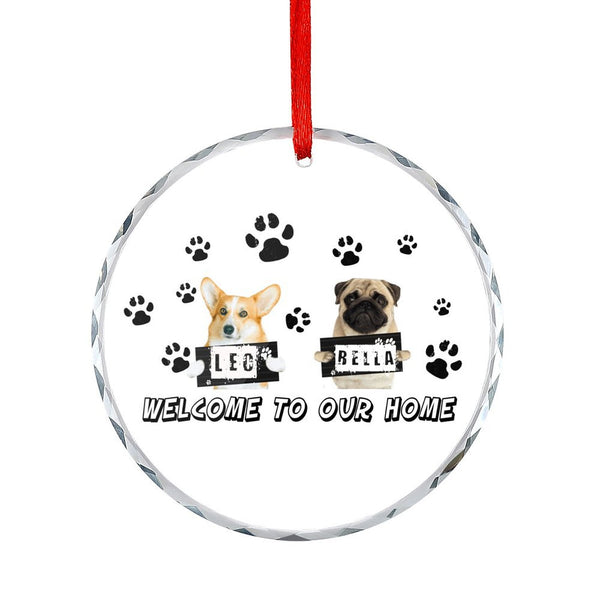 Personalized Pet Photo And Pet Name Glass Circular Pendant Custom Welcome to Our Home Pet Hanging Ornament