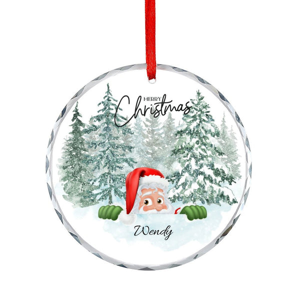POD Glass Circle Christmas Ornament Personalized Name Text Christmas Pendant
