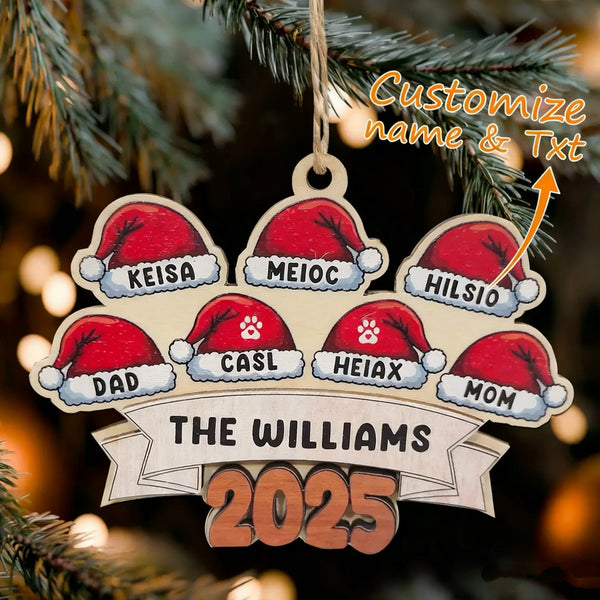Family Name Christmas Hat Decor Personalized Christmas Wooden Ornaments