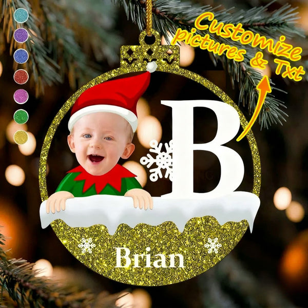 2025 Custom Face Portrait & Name Acrylic Glittering Christmas Ornaments with 5 Sparking Colors for Family Decor